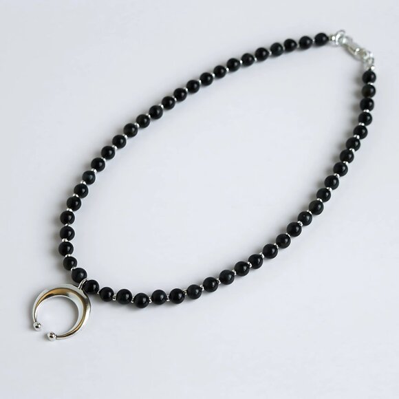 Blue Tiger's Eye Crescent Moon Choker Necklace - Picture 4 of 6